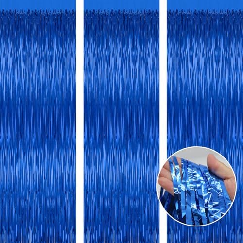 3 Pack Blue Foil Curtain Backdrop for Parties