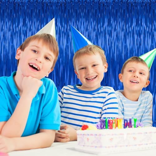3 Pack Blue Foil Curtain Backdrop for Parties