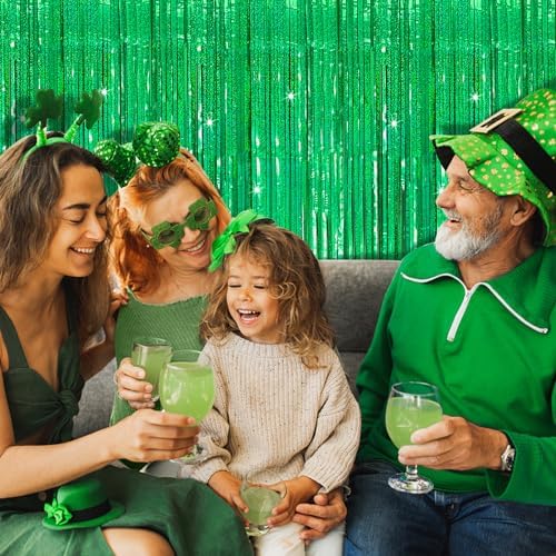 3 Pack Green Foil Fringe Backdrop for Party Decorations