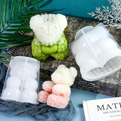Zayookey 3D Rose Bear Candle Mold for Epoxy Resin and Soap