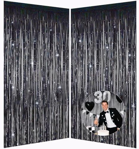 Elegant Black Fringe Backdrop - 328 x 656ft Shiny Tinsel Curtains for Events