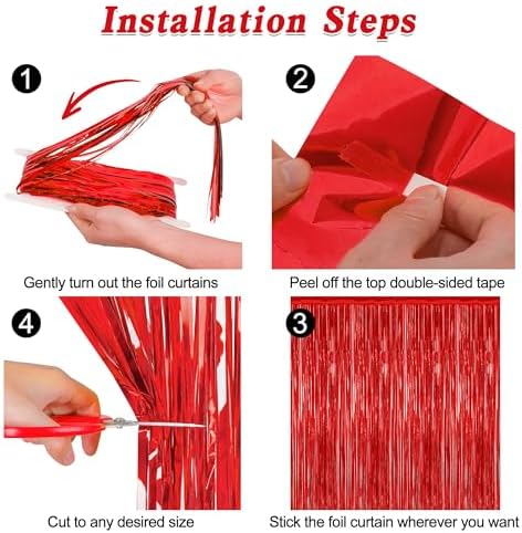 2 Pack Red Tinsel Backdrop Curtains for Wedding and Parties