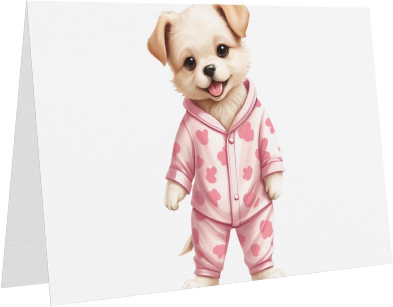 Pink Puppy in Pajamas Greeting Card for Christmas and Birthday