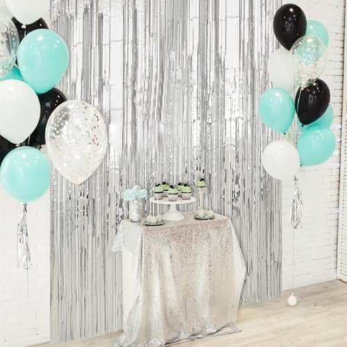 Crosize 3 Pack Silver Foil Fringe Backdrop Curtains
