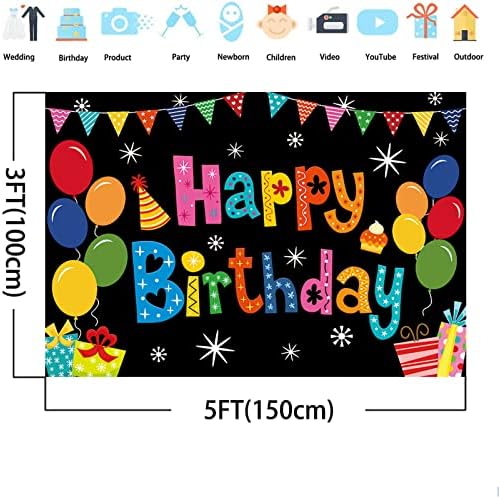 DIZHI Colorful Birthday Backdrop Banner 5x3ft