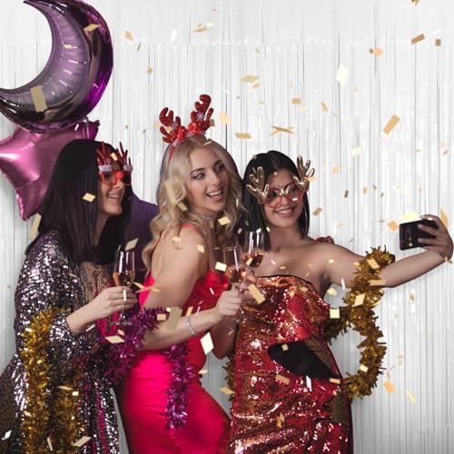 2 Pack White Tinsel Curtain Backdrop for Parties and Events