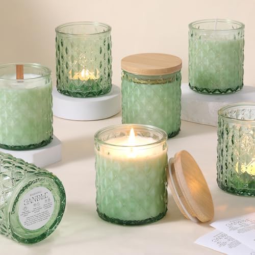 8-Pack Green Candle Jars with Bamboo Lids for Candle Making