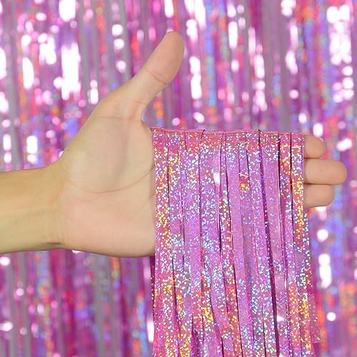 Melsan 3 Pack Foil Fringe Curtains Pink Tinsel