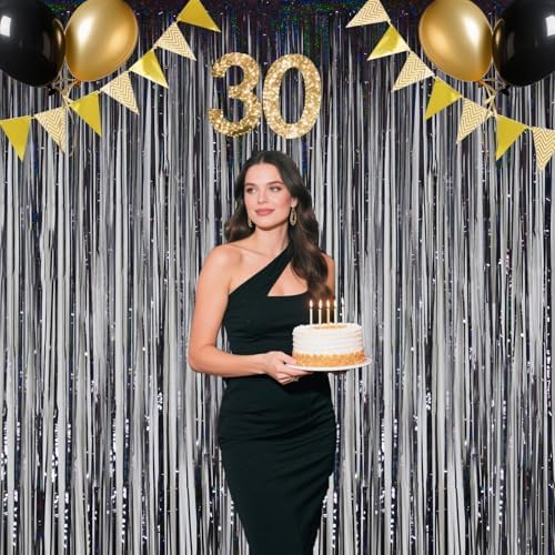 Elegant Black Fringe Backdrop - 328 x 656ft Shiny Tinsel Curtains for Events