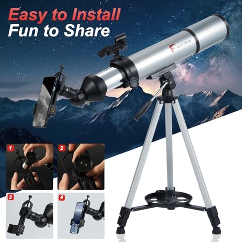 80mm Aperture Refractor Telescope for Adults with Phone Adapter and Tripod