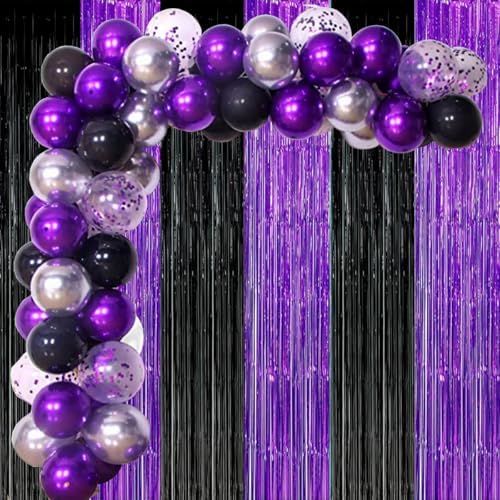 Black Purple Foil Backdrops for Parties 3 Pack