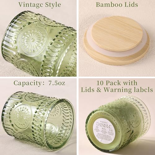 VERLENS 8oz Glass Candle Jars with Lids Set of 10
