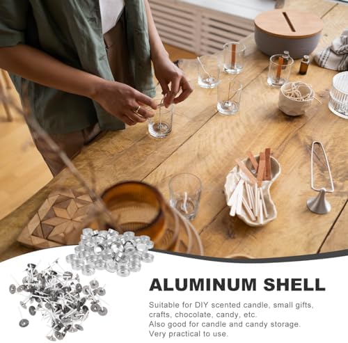TEHAUX 100pcs Aluminum Tea Light Cups with Candle Wicks