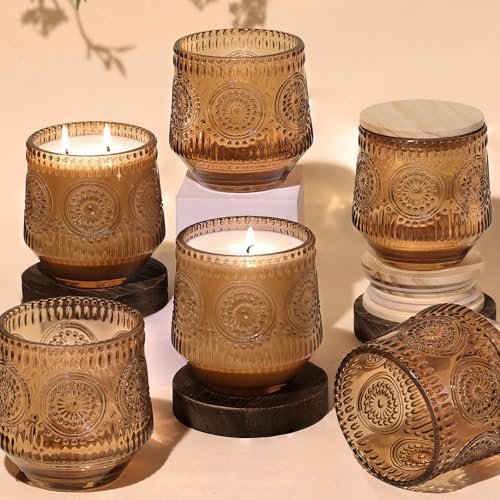 LAMORGIFT 6 Pack Large Candle Jars with Wooden Lids and Labels