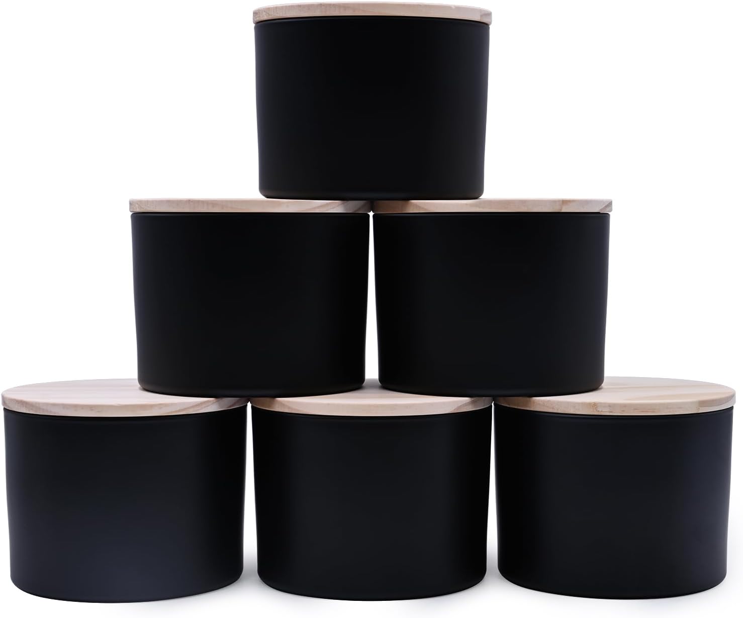 18 OZ Thick Candle Jars 6 Pcs Matte Black with Wood Lids