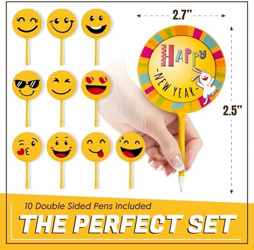 10 Pcs Happy New Year Pens with Smiley Emoji