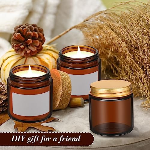Zhehao 24 Pcs Amber Glass Candle Jars with Gold Lids