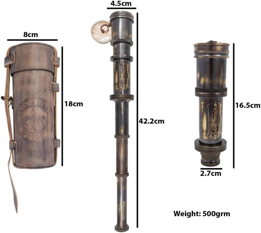 Antique Brass Pirate Spyglass Telescope with Leather Case