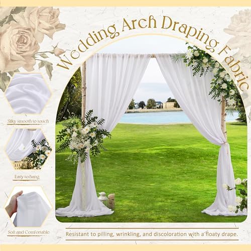 VACVELT Wedding Arch Draping Fabric - White Chiffon 1 Panel 30x20ft Backdrop