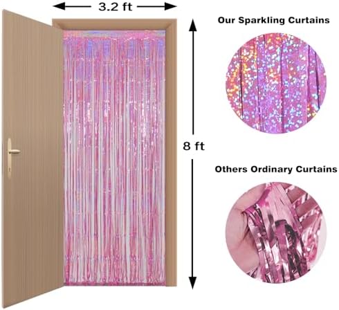 Melsan 3 Pack Foil Fringe Curtains Pink Tinsel
