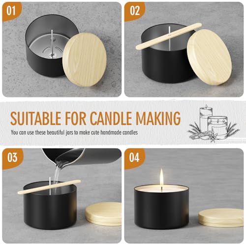 Arxinor 4 oz Candle Jars 24 pcs with Lid Black-Woodgrain