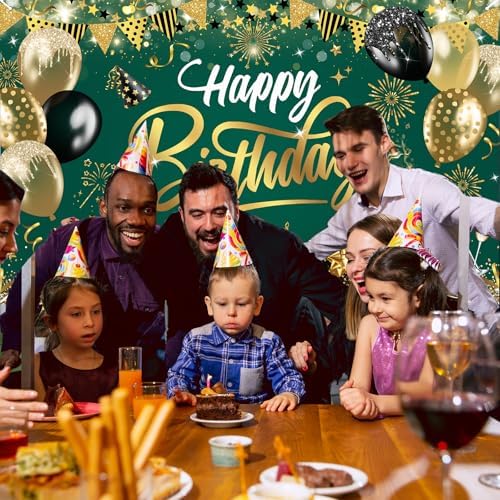 Happy Birthday Backdrop Green Gold Party Decoration Photo Booth Prop