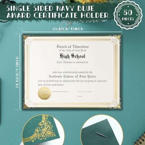 Kosiz 50 Pcs Single Sided Certificate Holders with Gold Foil Border