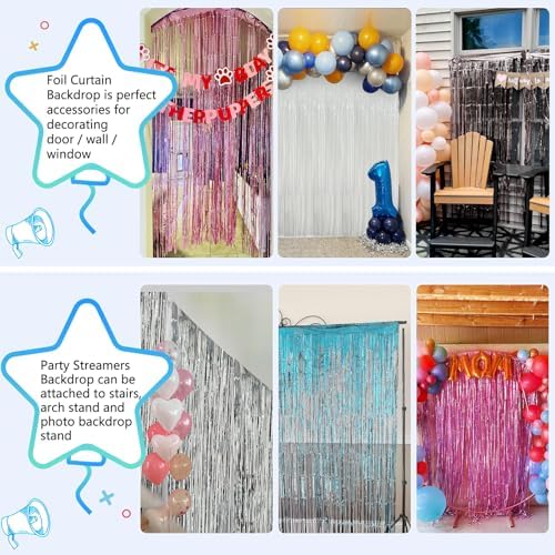 2 Pack Hot Pink Tinsel Backdrop for Party Decorations