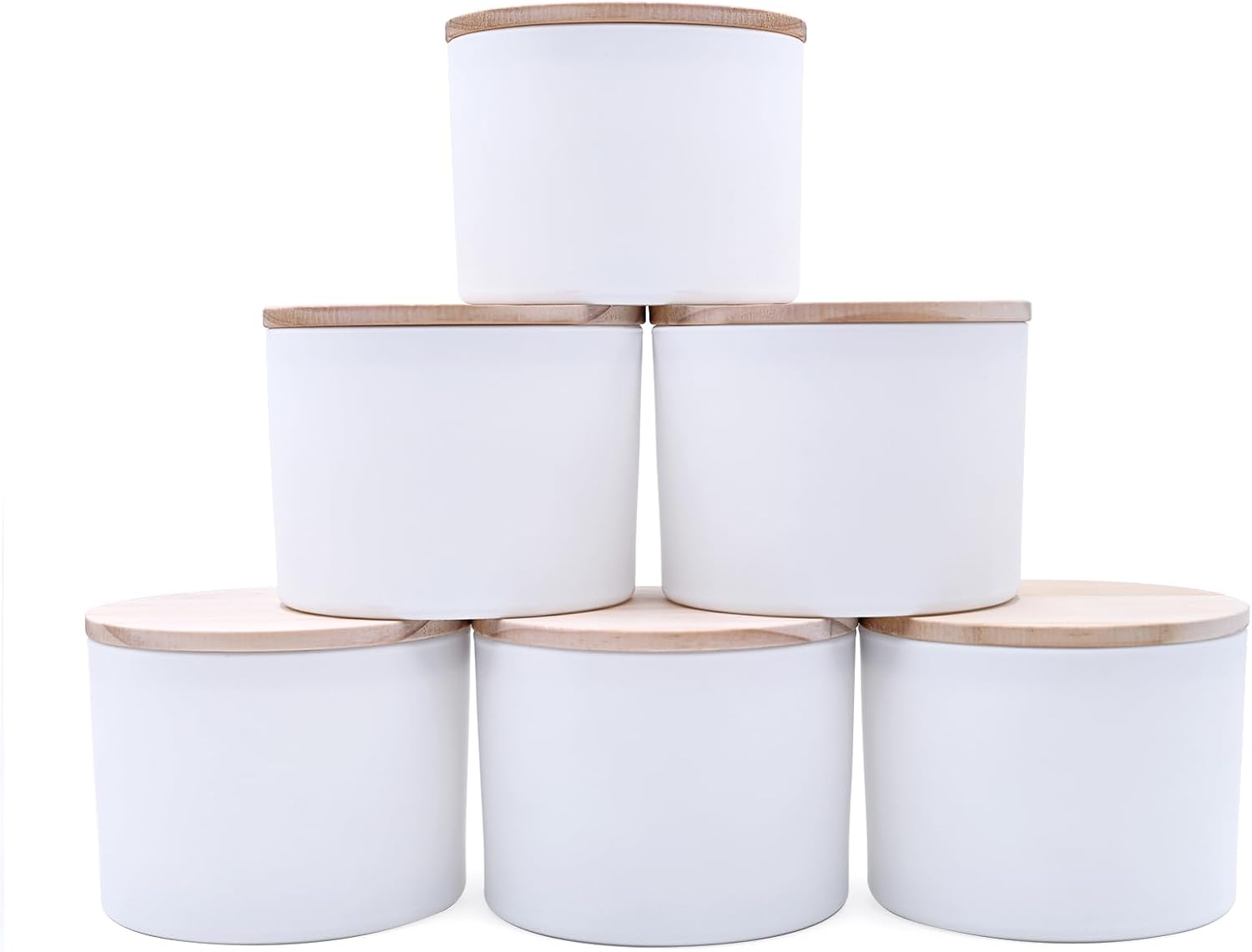 18 Oz Thick Candle Jars with Wood Lids 6 Pcs Matte White