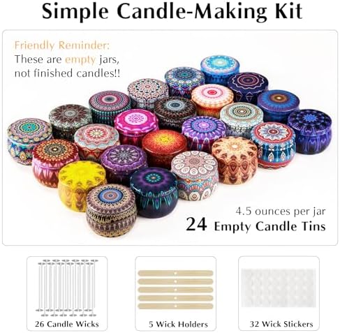 Domivirgo 24 Empty Candle Tins with Lids - Simple Candle Making Kit