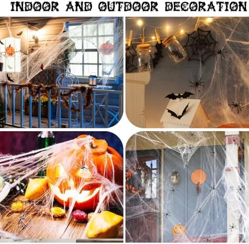 Famoby 1200 sqft Halloween Spider Webs and 120pcs Fake Bats
