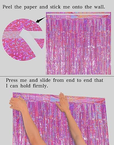 Melsan 3 Pack Foil Fringe Curtains Pink Tinsel