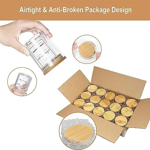 CONNOO 15 Pack 7 Oz Clear Candle Jars with Bamboo Lids