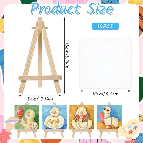 Mini Canvas with Easel Set 16 Pack 4x4 Inch Art Supplies