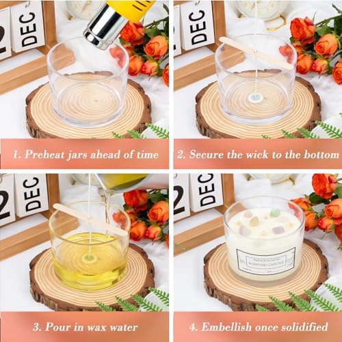 CONNOO 8 Pack 12 OZ Clear Glass Candle Jars with Airtight Bamboo Lids