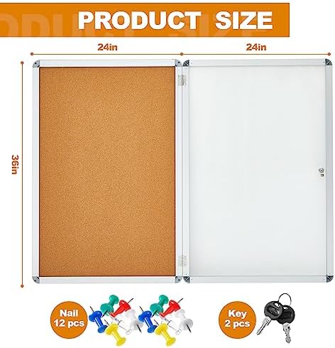 Geetery 36 x 24 Inch Lockable Bulletin Board with Acrylic Doors
