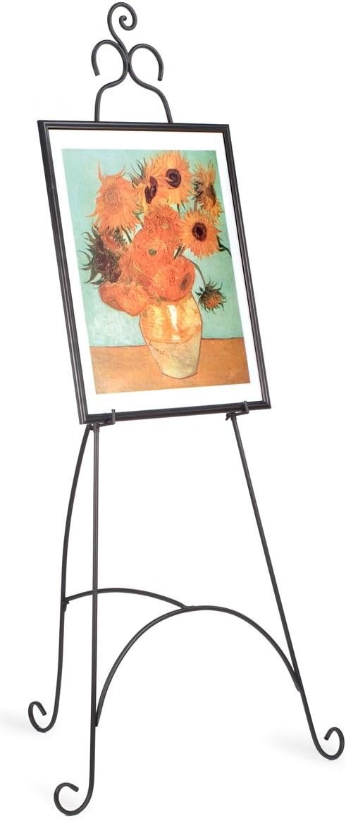 Floor Easel with Scroll Accents and Adjustable Hooks - Black