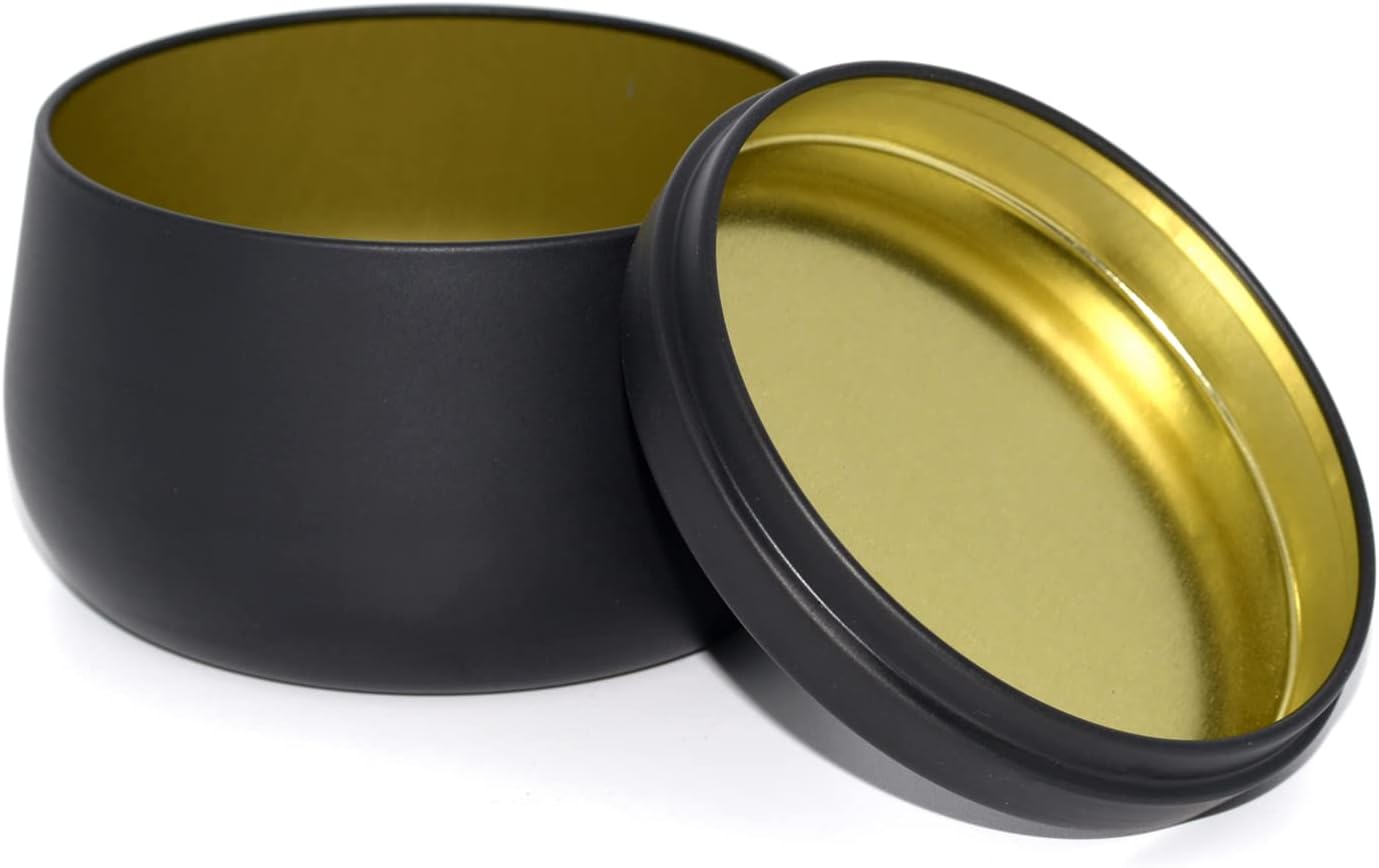 8oz Candle Tins 24 Pieces with Lids Black and Gold