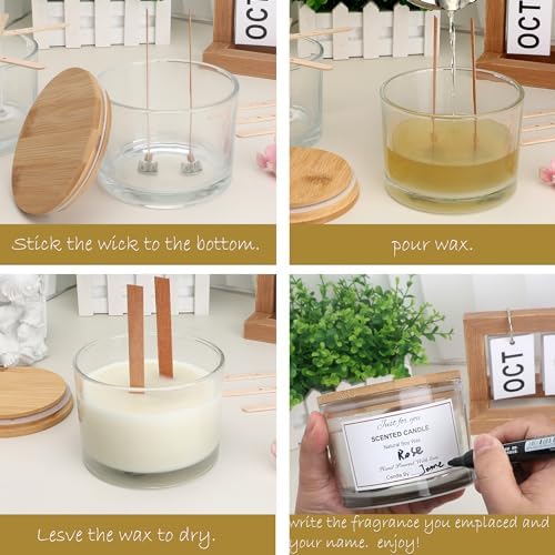 MILIVIXAY 6 Pack 16 oz Candle Jars with Bamboo Lids and Making Kit