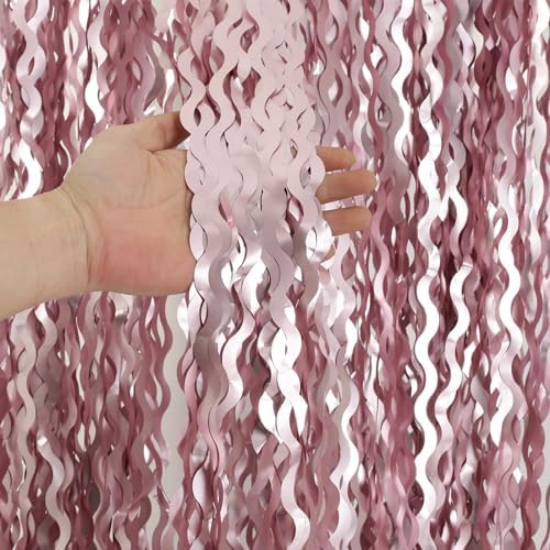 4 Pack Pink Wavy Tinsel Curtain Backdrop