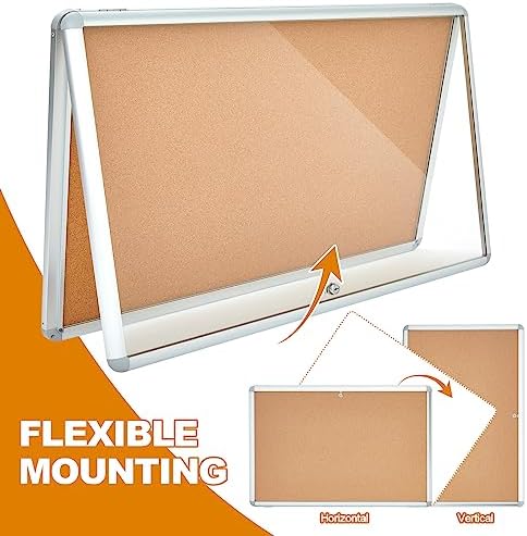 Geetery 36 x 24 Inch Lockable Bulletin Board with Acrylic Doors
