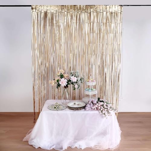 Efavormart 8ft Matte Gold Foil Fringe Curtain