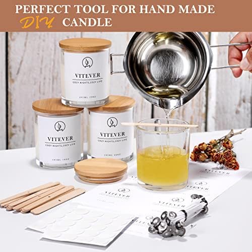 VITEVER 16 Pack Clear Glass Candle Jars with Bamboo Lids and Wick Kit