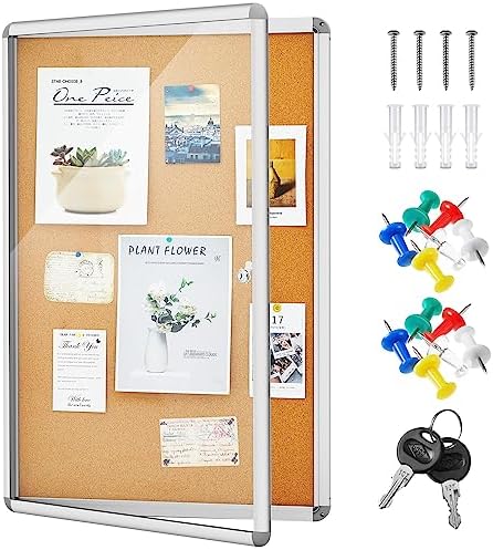 Geetery 36 x 24 Inch Lockable Bulletin Board with Acrylic Doors