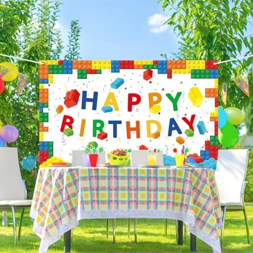 Chiazllta Happy Birthday Blocks Banner for Kids Boys Girls White Background