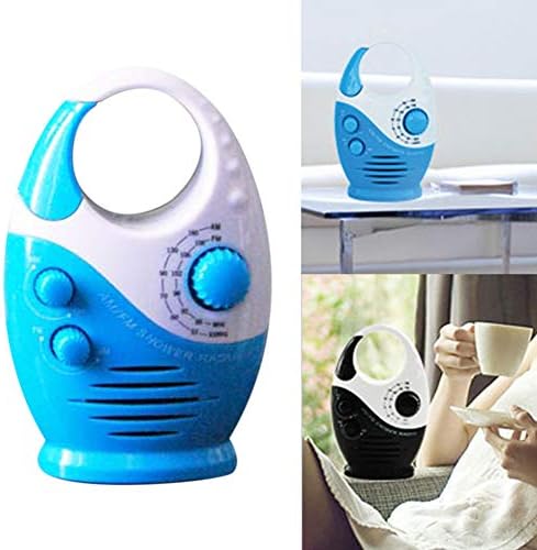 Waterproof Shower Radio with AM FM and Top Handle Blue White