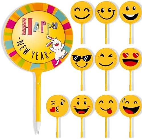 10 Pcs Happy New Year Pens with Smiley Emoji