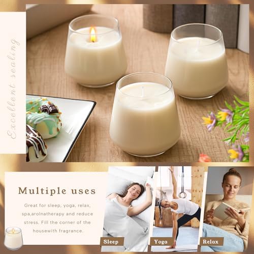 Ziliny 4 Pcs 10 Oz Glass Candle Jars with Bamboo Lids Kit
