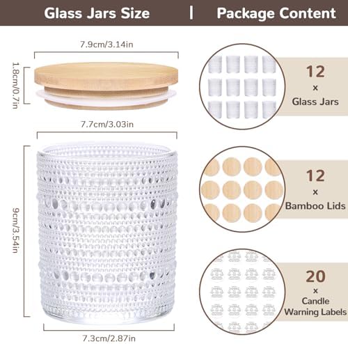 DARJEN 12 Pack Clear Candle Jars with Bamboo Lids and Labels