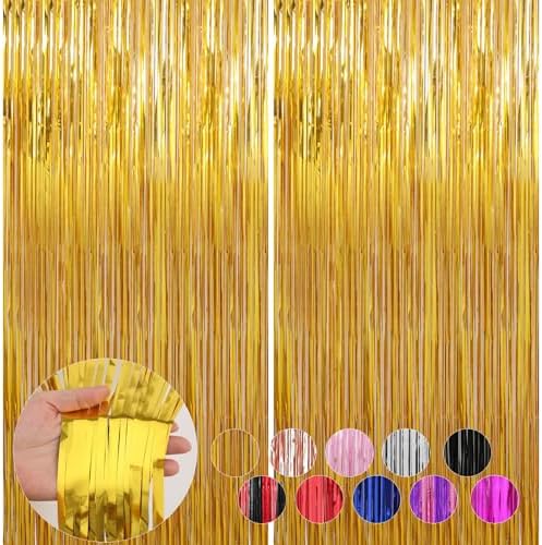 2 Pack Gold Foil Fringe Curtains for Parties